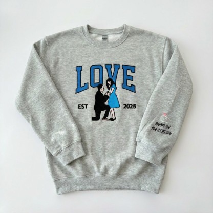 Personalized Embroidered Couple Photo Sweatshirt – LOVE Est. Year, The Perfect Valentine’s Gift