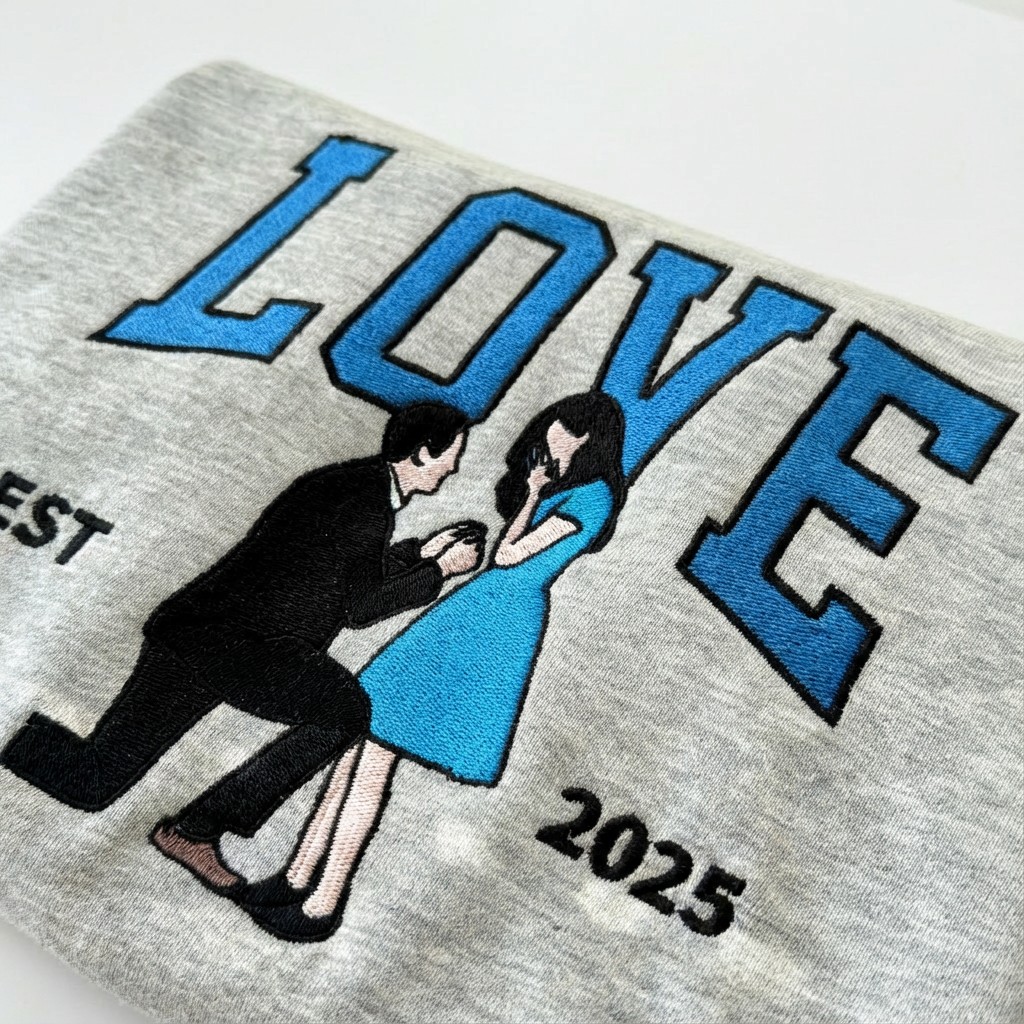 Personalized Embroidered Couple Photo Sweatshirt – LOVE Est. Year, The Perfect Valentine’s Gift