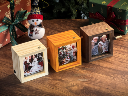 Custom Hand-Cranked Photo Flipbook Box with Light — Unique Family Christmas Gift