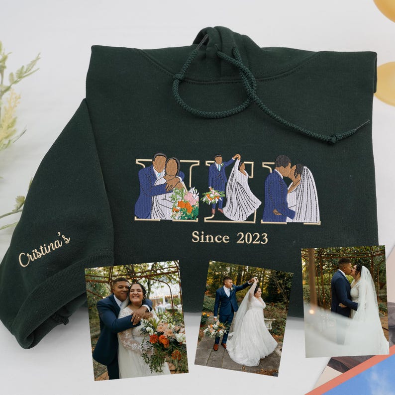 Custom Couple His and Her Portrait Embroidered Sweatshirt,T-shirt or Hoodie