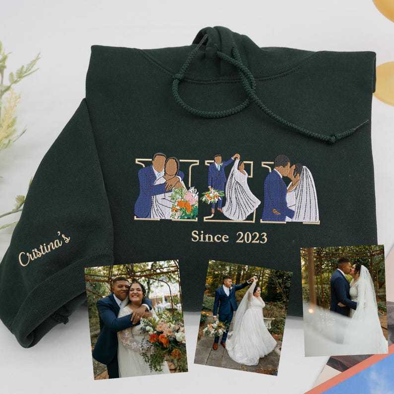 Custom Couple His and Her Portrait Embroidered Sweatshirt,T-shirt or Hoodie