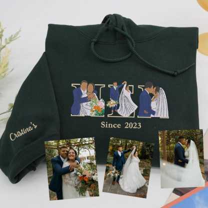 Custom Couple His and Her Portrait Embroidered Sweatshirt,T-shirt or Hoodie