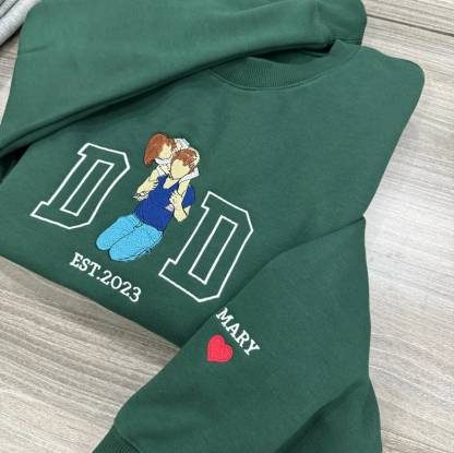 Custom Embroidered DAD Portrait Sweatshirt From Picture, Unique Fathers Day Gifts