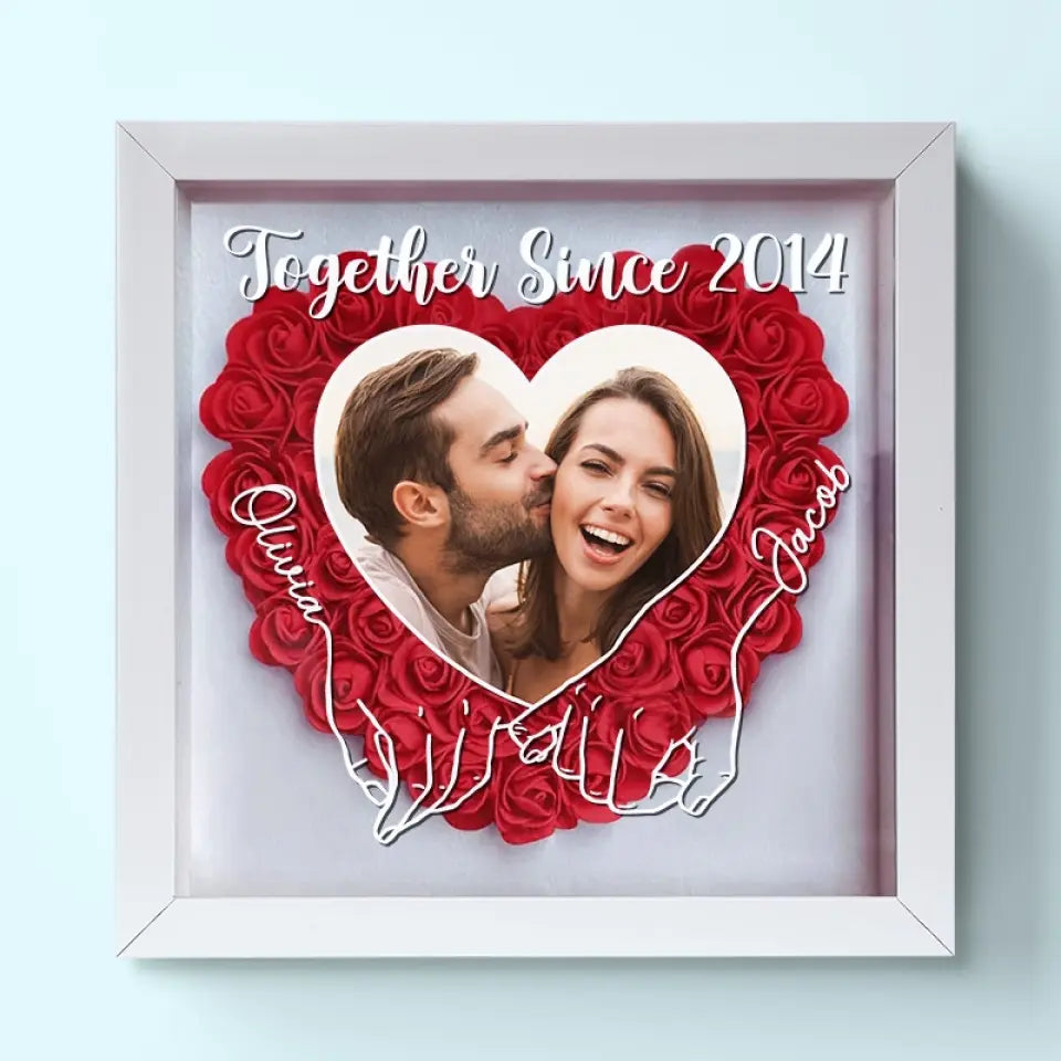Custom Photo We Can Only Learn To Love By Loving - Couple Personalized Custom Flower Shadow Box
