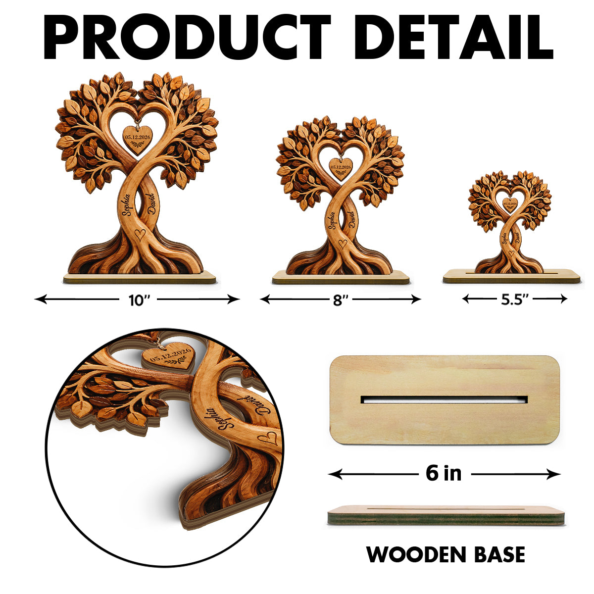 Personalized Couple Heart Tree Plaque – Custom Names & Anniversary Date Keepsake Gift