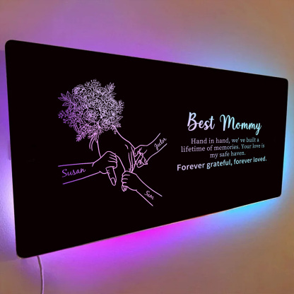 Custom Mom Holding Hands Mirror Light with Choice of Bouquet - Personalized Mother‘s Day Gifts for Mom