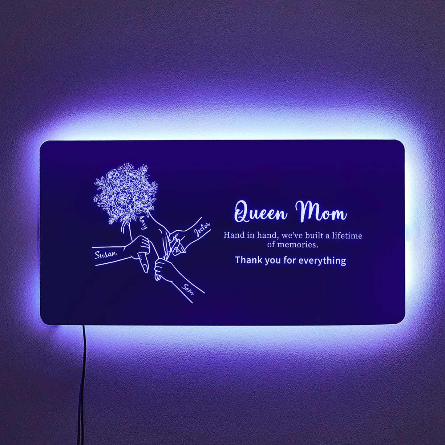 Custom Mom Holding Hands Mirror Light with Choice of Bouquet - Personalized Mother‘s Day Gifts for Mom