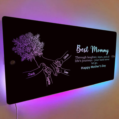 (Carnation) Personalized Mom Holding Hands Mirror Light - Custom Mother‘s Day Gifts for Mom