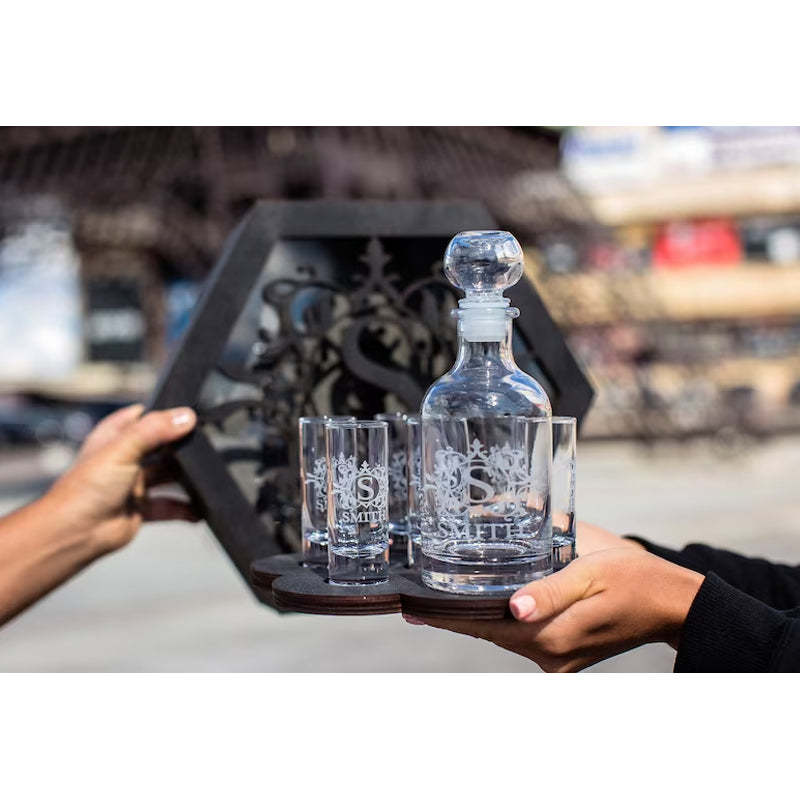 Custom Tequila Glasses Set and  Vodka Decanter Set