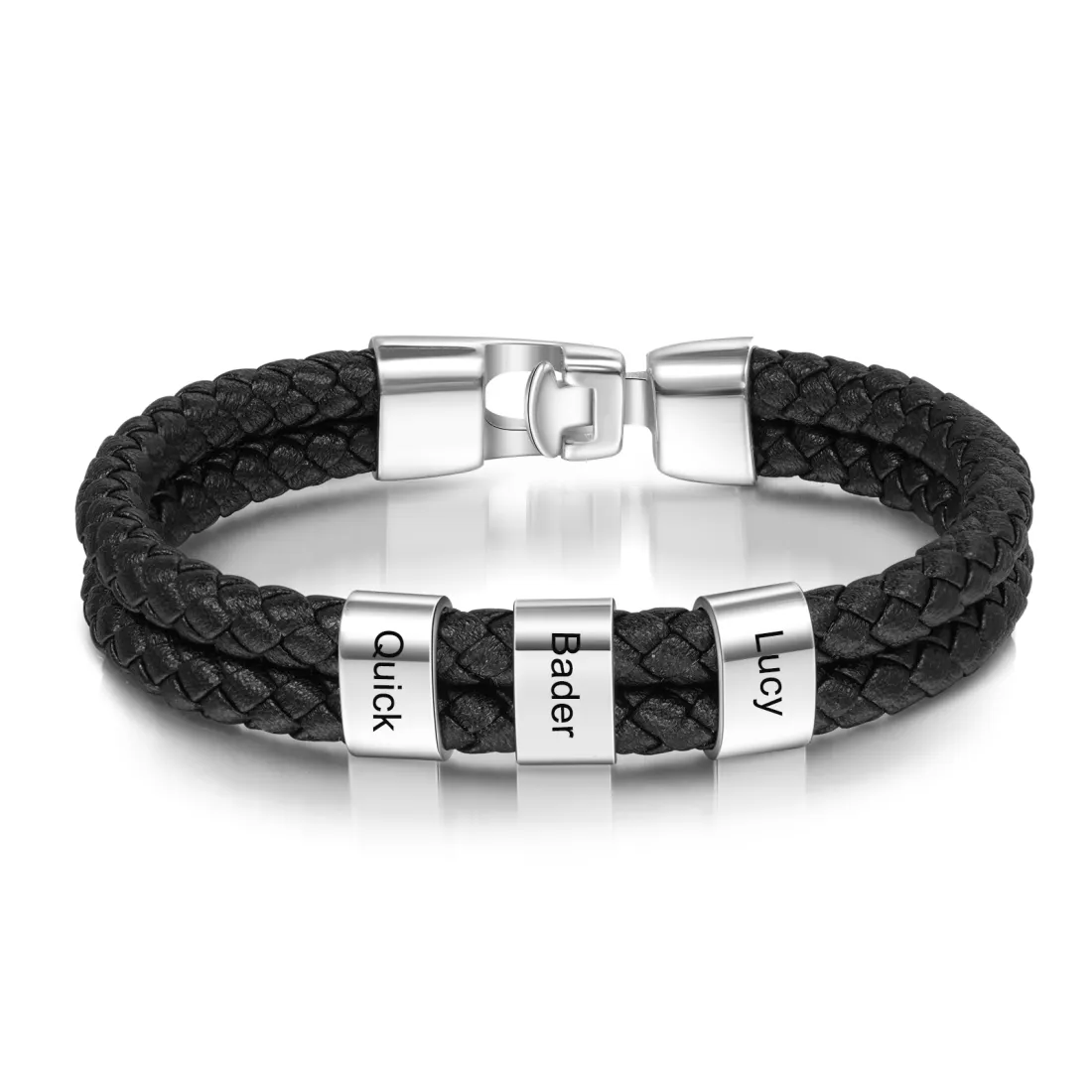 Personalised Braided Leather Bracelet Engraved 1 Name Men's Bracelet Gifts For Him