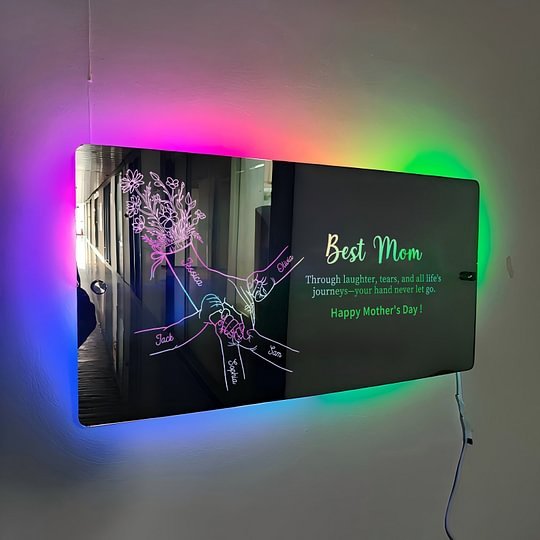 🤝Hand in Hand - Personalized Mom and Kids' Hands Mirror Light - Creative Mother's Day Gift