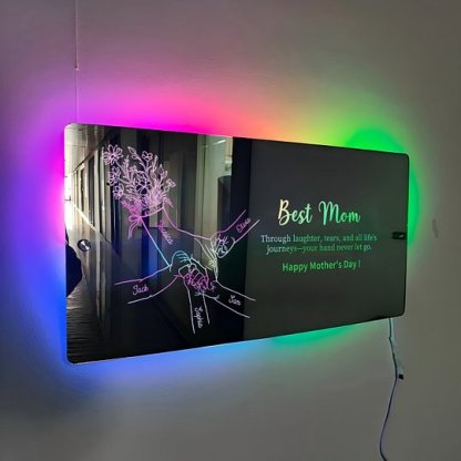 🤝Hand in Hand - Personalized Mom and Kids' Hands Mirror Light - Creative Mother's Day Gift
