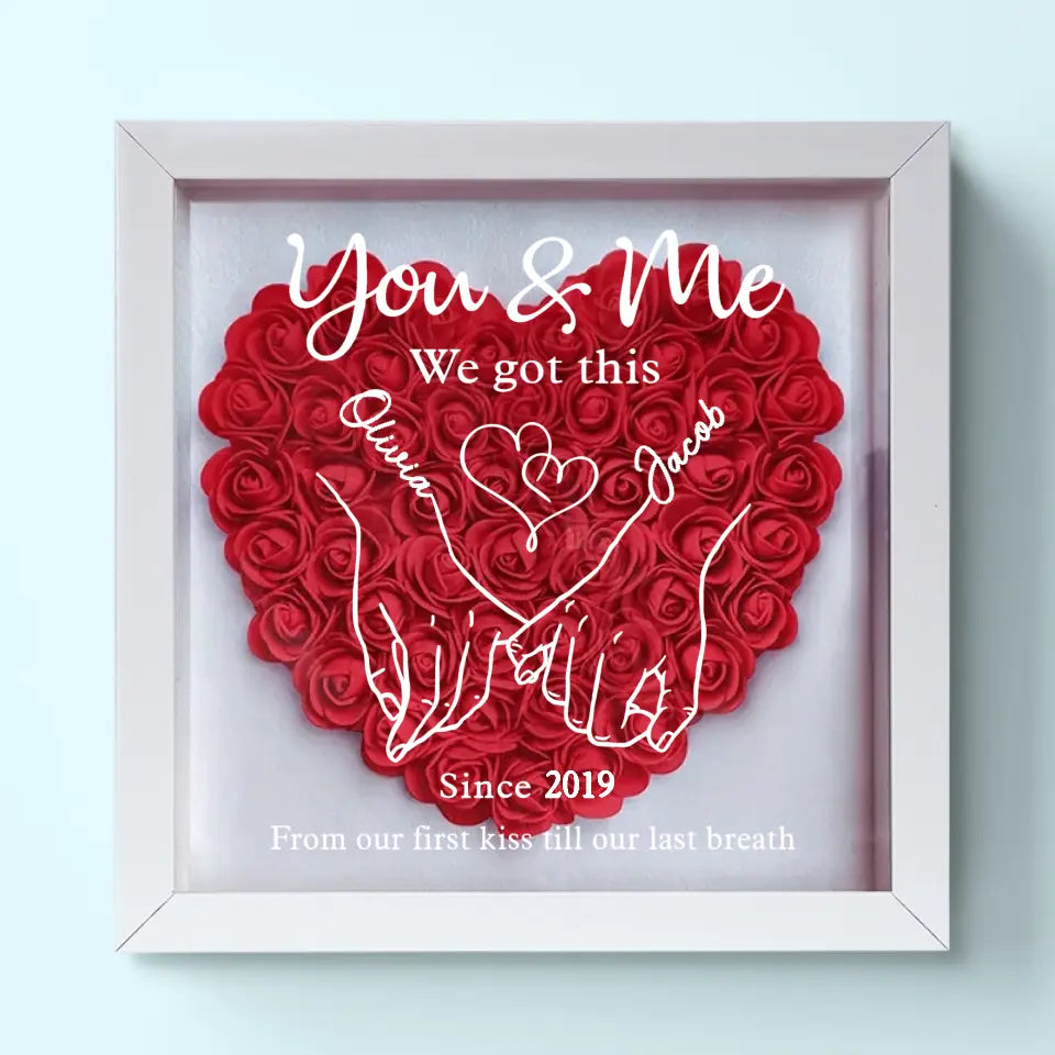 Never Above You, Never Below You. Always Beside You - Couple Personalized Custom Flower Shadow Box