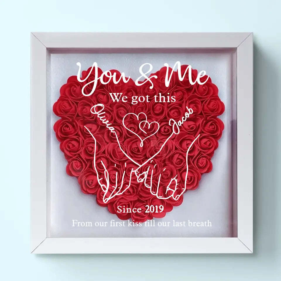Never Above You, Never Below You. Always Beside You - Couple Personalized Custom Flower Shadow Box