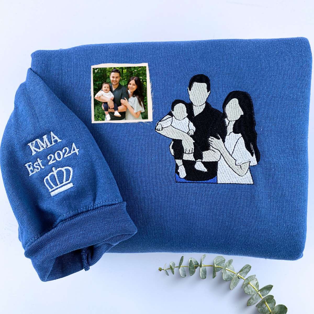 Personalized Gifts for Dad and Mom with Embroidered Photo Portrait, Kids Names on Sleeve