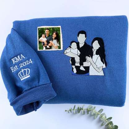 Personalized Gifts for Dad and Mom with Embroidered Photo Portrait, Kids Names on Sleeve