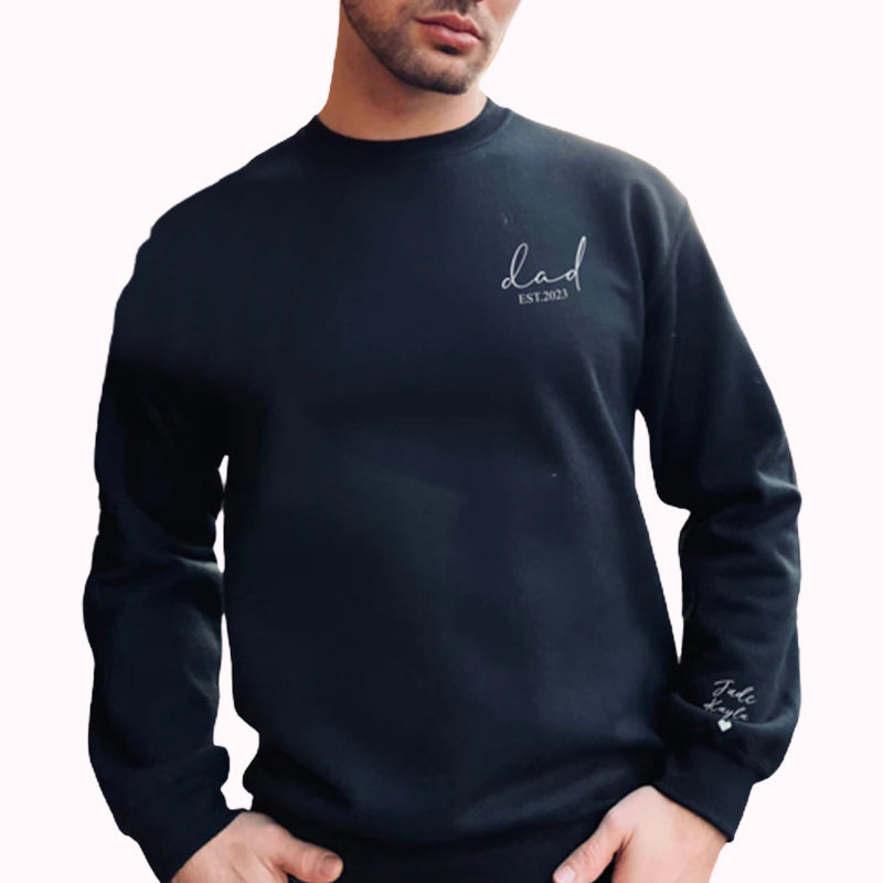 Custom Dad Est with Kids Names and Heart on Sleeve Sweatshirt