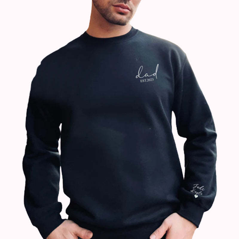 Custom Dad Est with Kids Names and Heart on Sleeve Sweatshirt