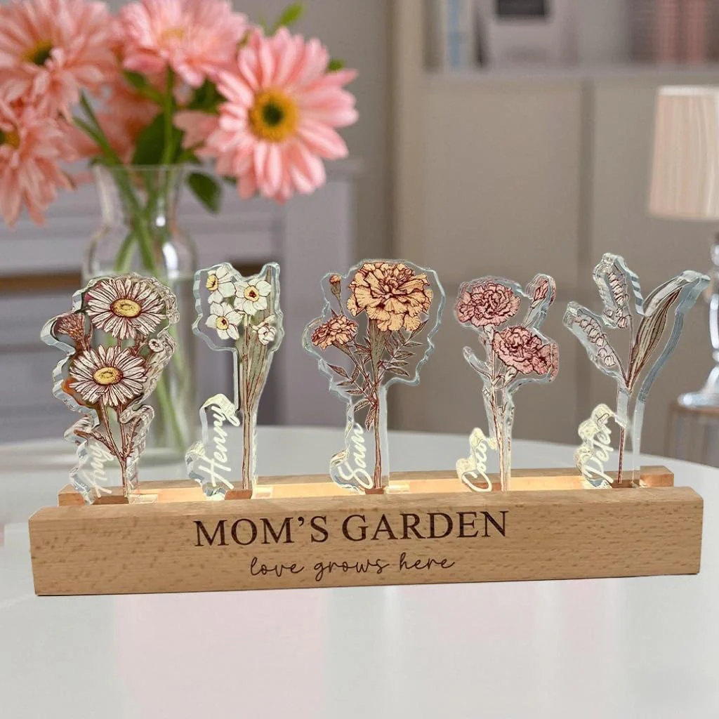 ✨Custom Birth Flower 3D Crystal Acrylic LED Light With Children's Names