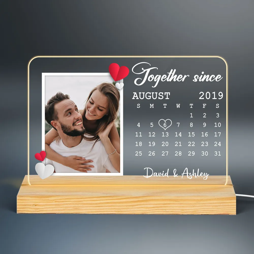 Couple Photo Anniversary Date Calendar Personalized Rectangle Shape Acrylic Plaque With LED Night Light