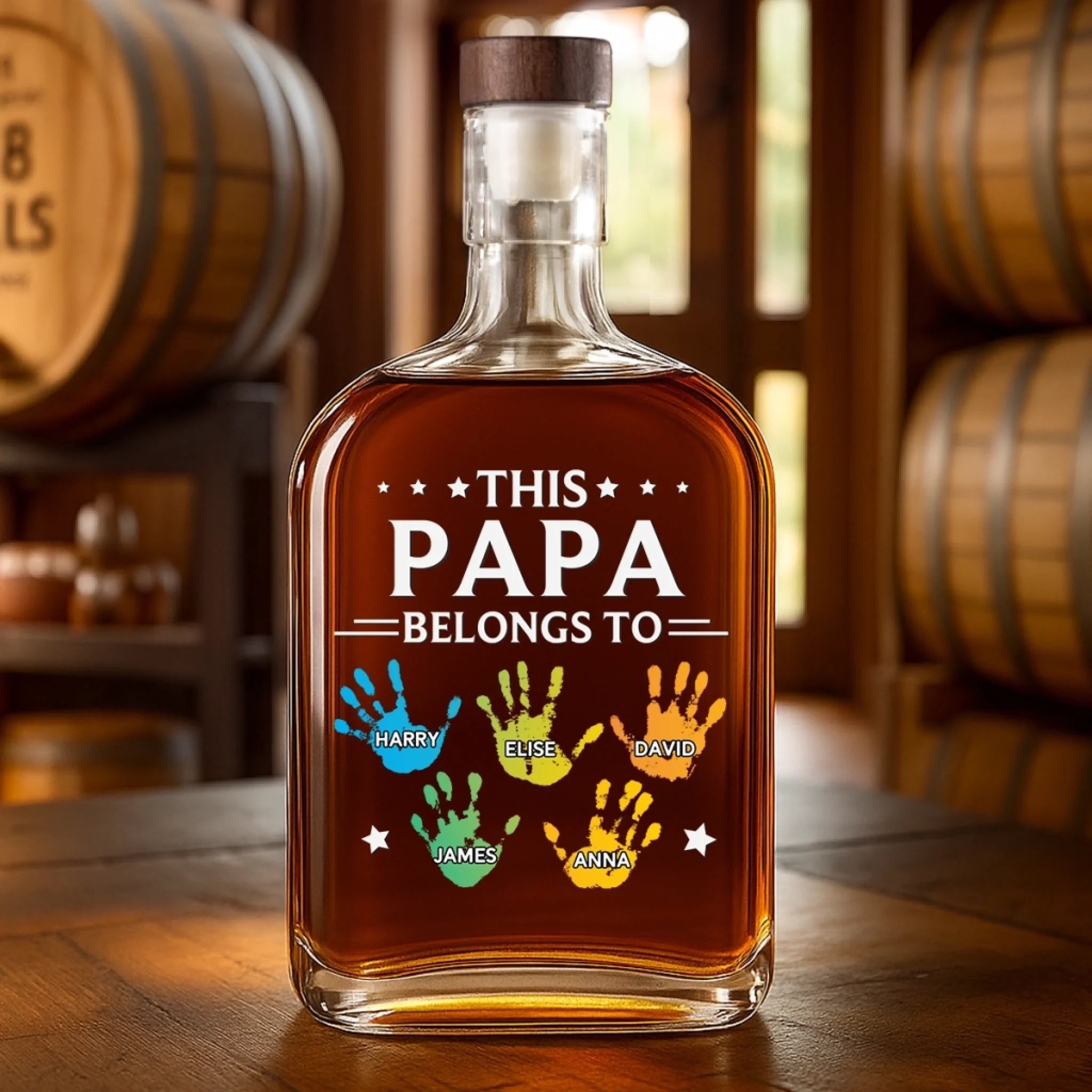 This Papa Is Powered By Love - Family Personalized Custom Whiskey Bottle - Father's Day, Gift For Dad, Grandpa