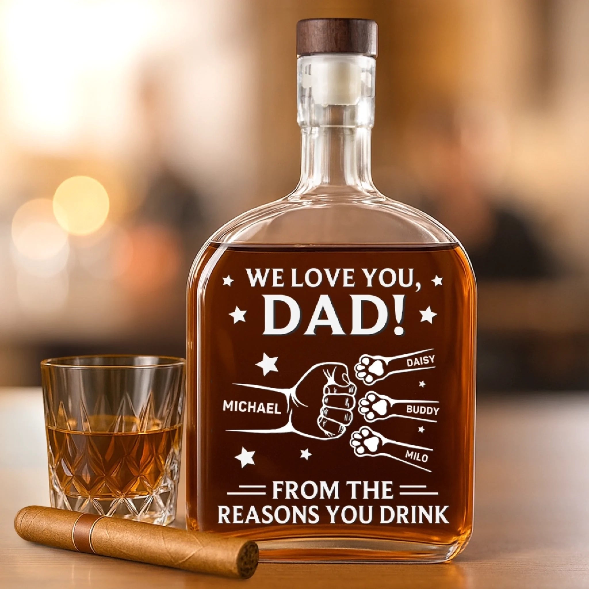 Paws Down, You’re The Best - Dog & Cat Personalized Custom Whiskey Bottle - Father's Day, Gift For Dad, Pet Owners, Pet Lovers