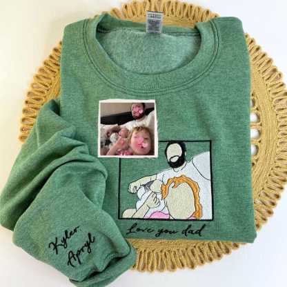 Personalized Gifts for Dad and Mom with Embroidered Photo Portrait, Kids Names on Sleeve