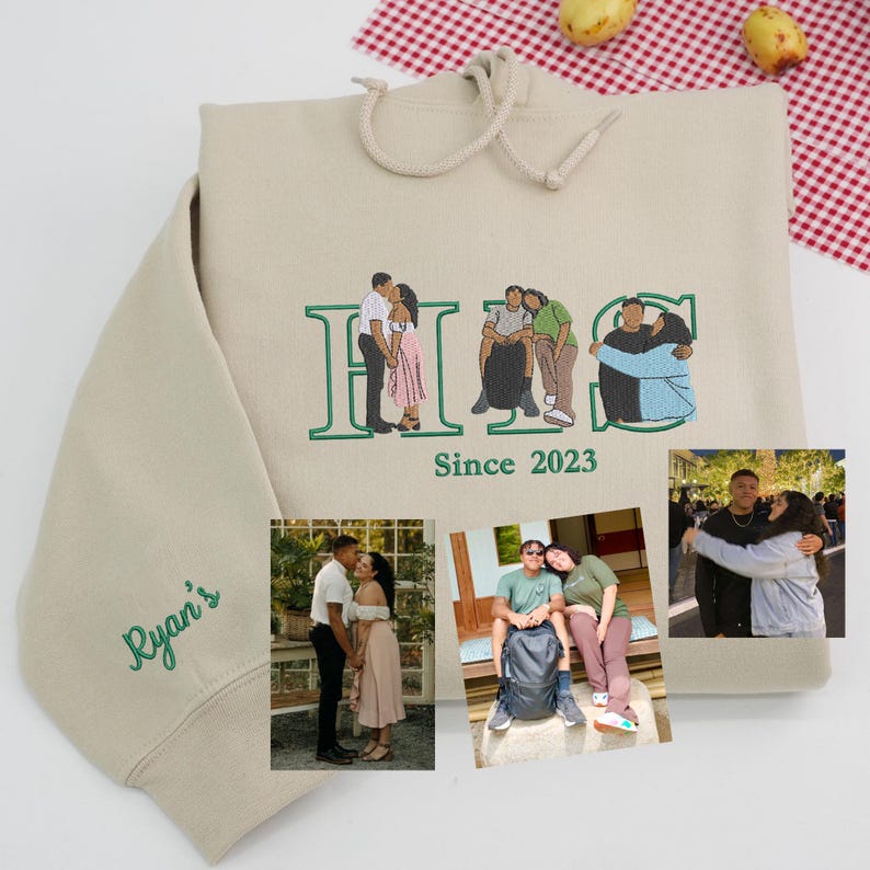 Custom Couple His and Her Portrait Embroidered Sweatshirt,T-shirt or Hoodie
