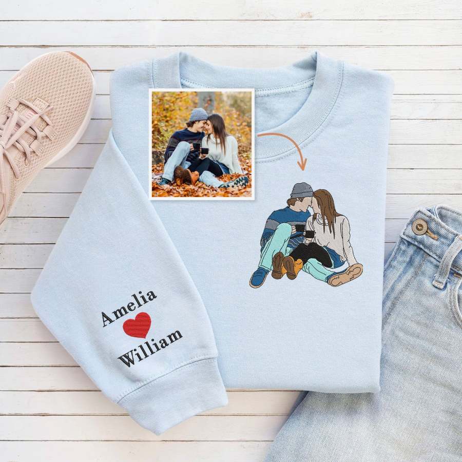 Custom Embroidered Portrait Sweatshirt – Personalized Photo & Roman Numerals