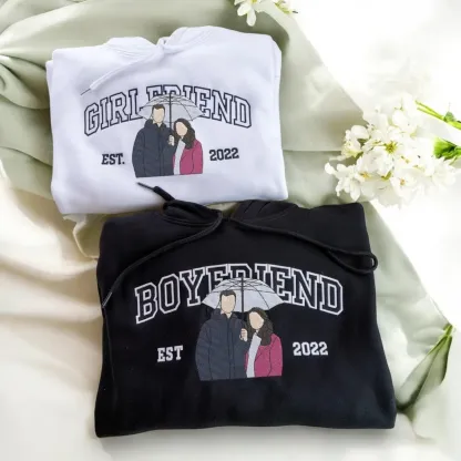 Personalized Embroidered Photo Couple Boyfriend and Girlfriend Matching Sweatshirts