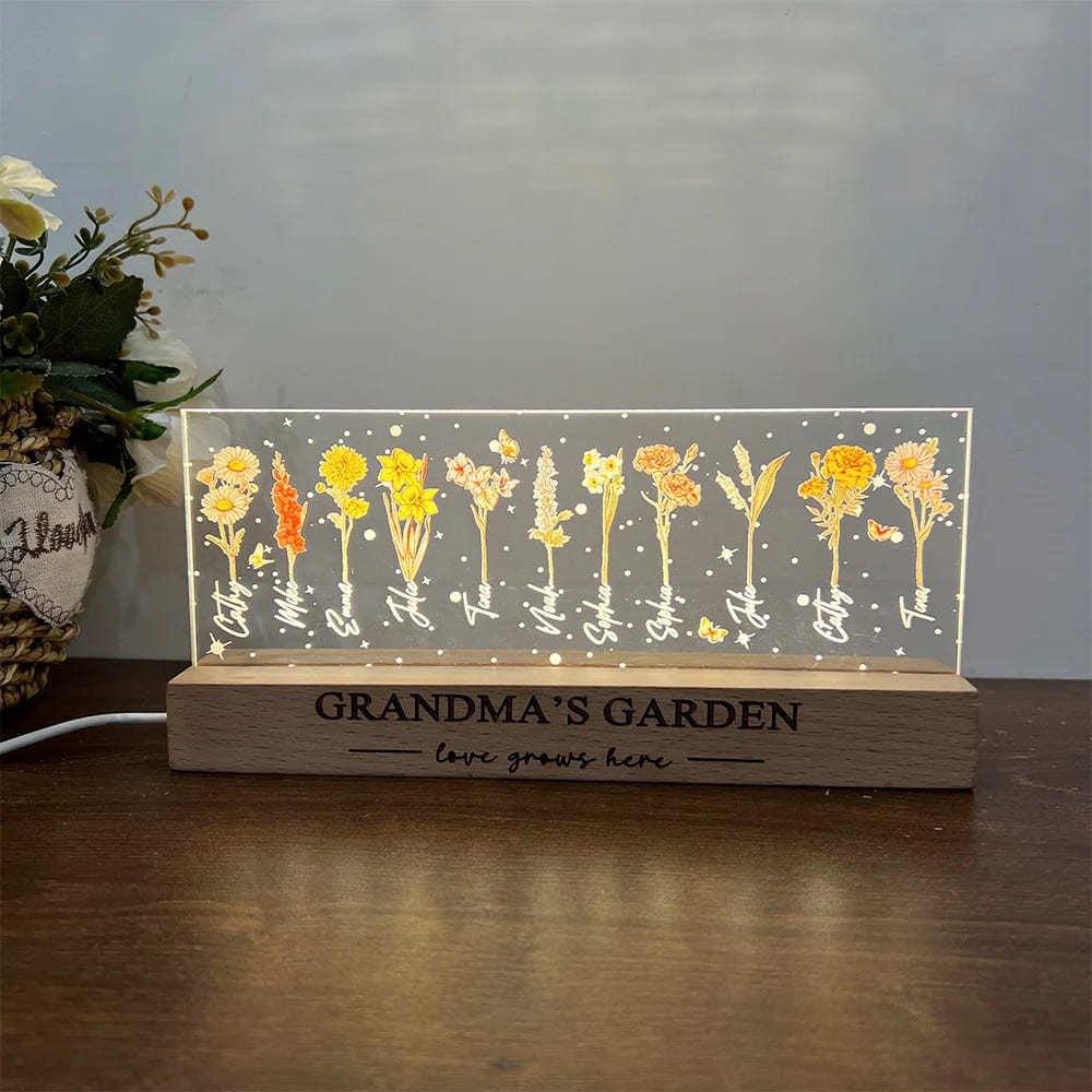 Personalized Acrylic Birthday Month Flower Night Light Warm Gift For Mother's Day