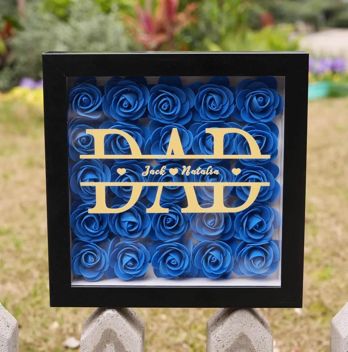 Personalized Dad & Grandpa Flower Shadow Box with Names – Father's Day Gift