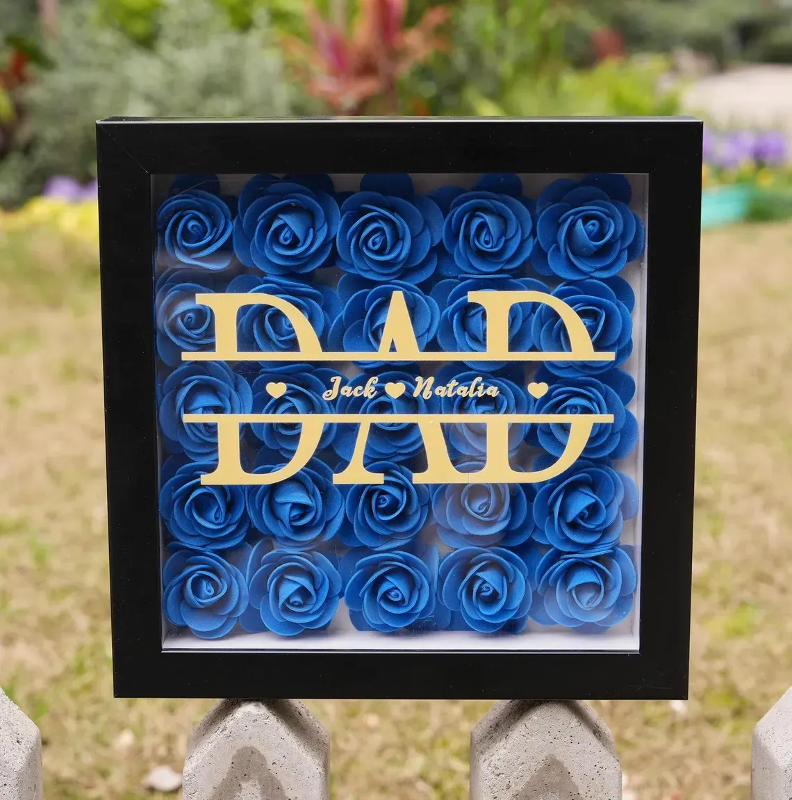 Personalized Dad & Grandpa Flower Shadow Box with Names – Father's Day Gift
