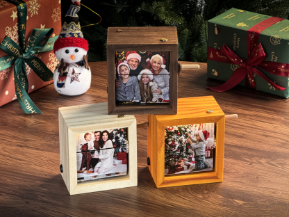 Custom Hand-Cranked Photo Flipbook Box with Light — Unique Family Christmas Gift