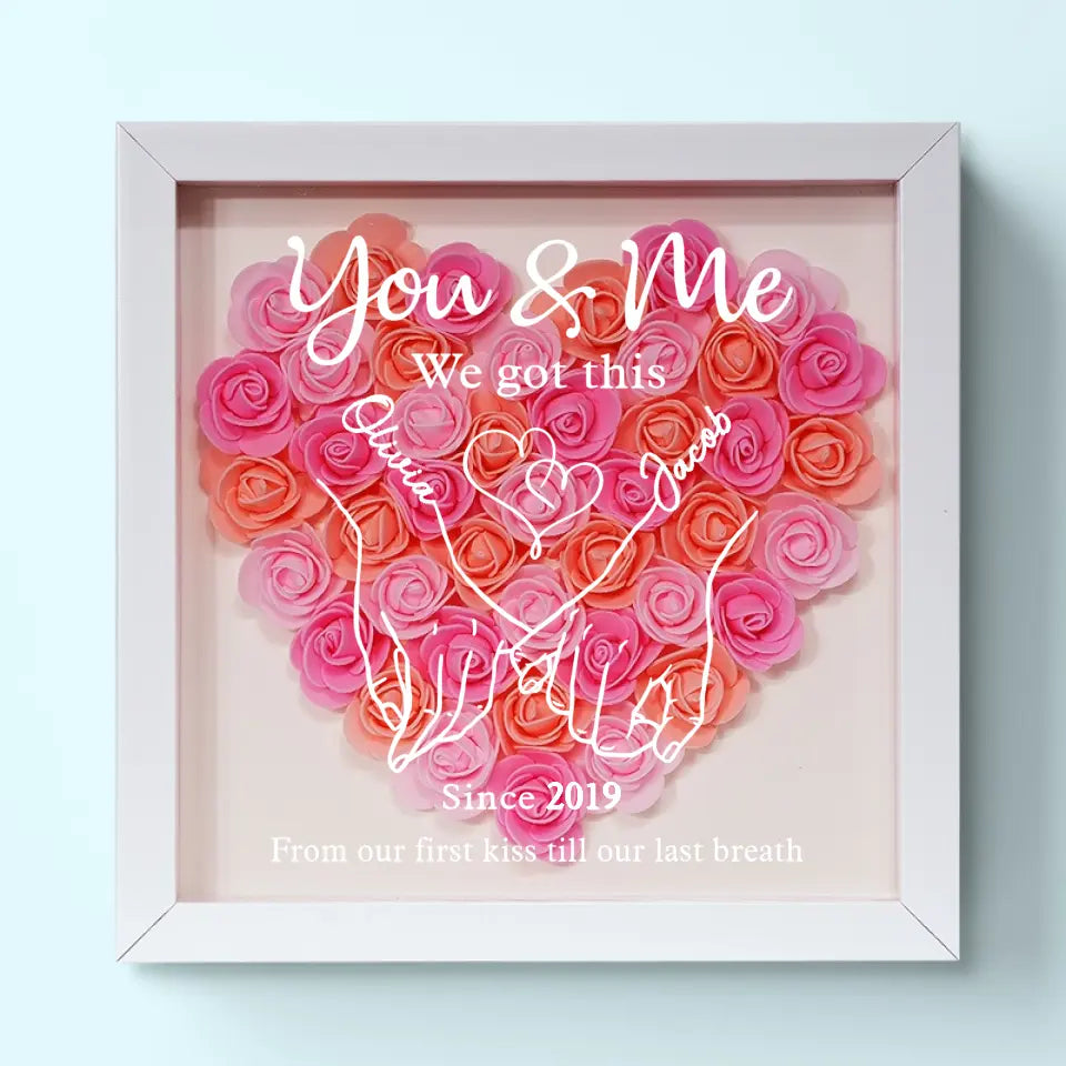 Never Above You, Never Below You. Always Beside You - Couple Personalized Custom Flower Shadow Box