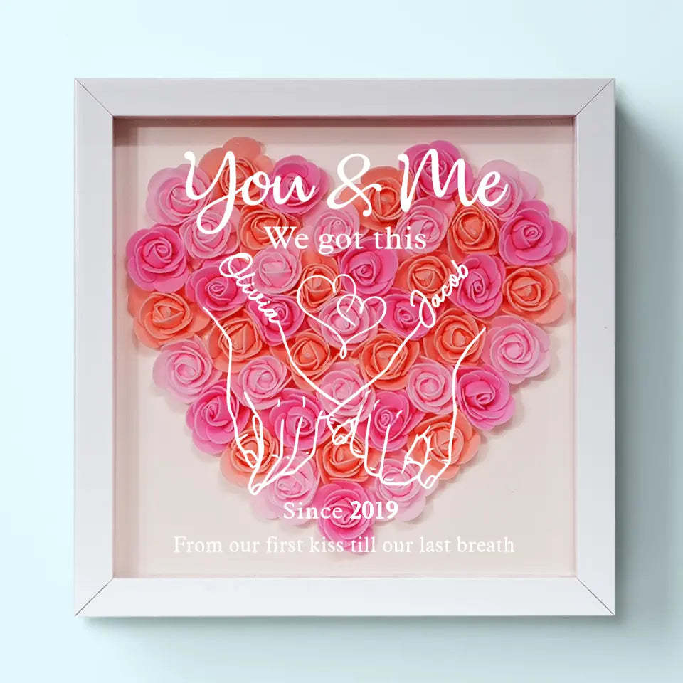 Never Above You, Never Below You. Always Beside You - Couple Personalized Custom Flower Shadow Box