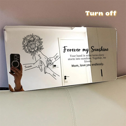 Custom Mom Holding Hands Mirror Light with Choice of Bouquet - Personalized Mother‘s Day Gifts for Mom