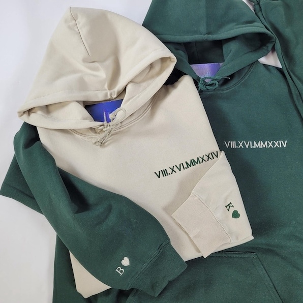 Custom Roman Numerals Hoodie – Personalized Valentine's Gift for Couples