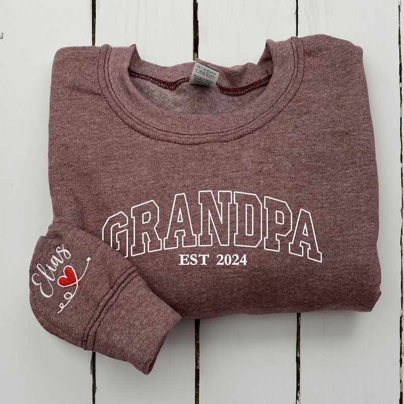 Personalized Grandpa Embroidered Sweatshirt with Child's Name Embroidered, Unique Father's Day Gift