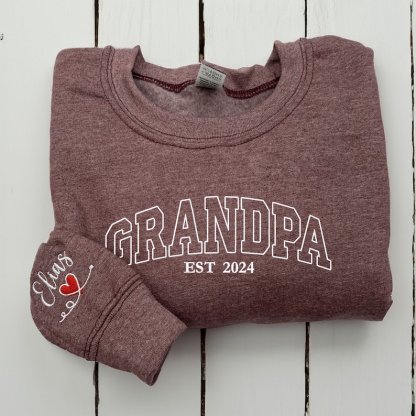 Personalized Grandpa Embroidered Sweatshirt with Child's Name Embroidered, Unique Father's Day Gift