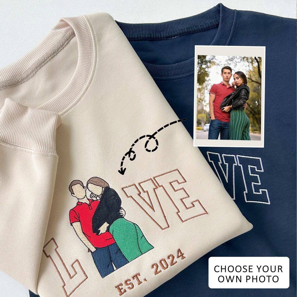 Valentine’s Day Custom Photo Embroidery Sweatshirt for Couples – Unique Romantic Gift