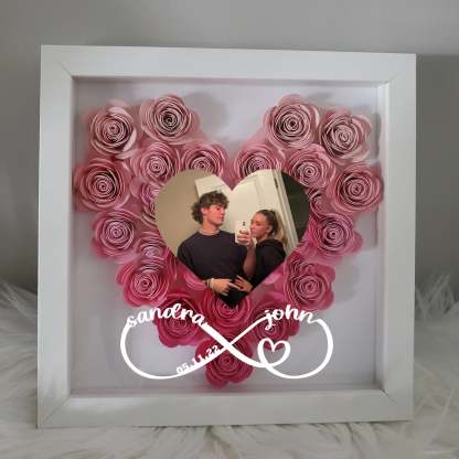 Personalized Roses Flower Shadow Box With Couple Photo For Wedding Anniversary Valentine's Day