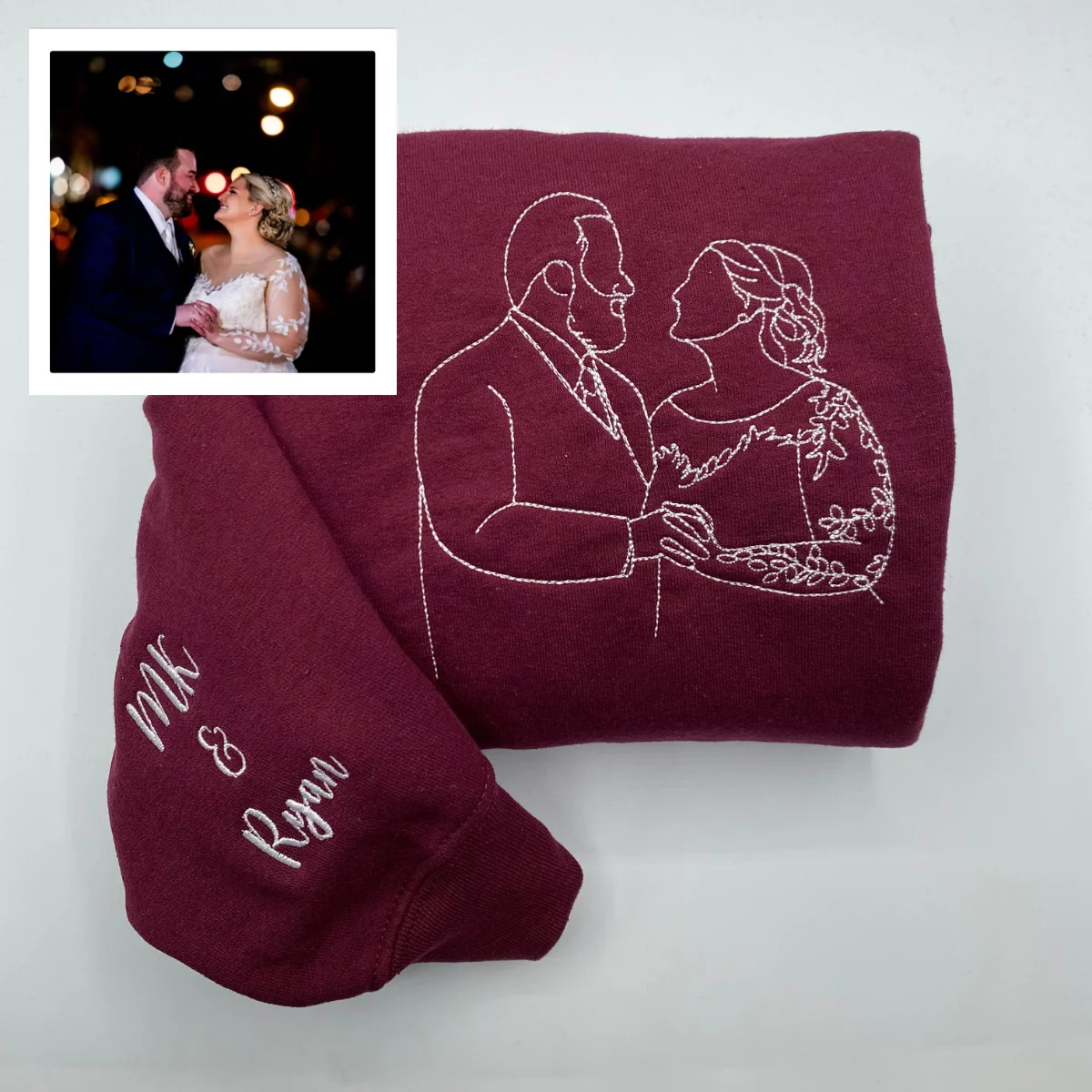 Custom Embroidered Portrait from Your Photo - Custom Portrait Couple Sweatshirt