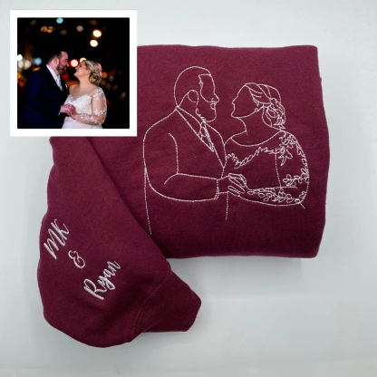Custom Embroidered Portrait from Your Photo - Custom Portrait Couple Sweatshirt
