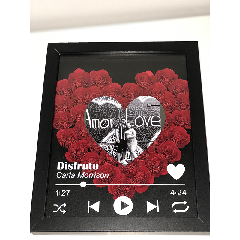 Personalized Roses Flower Shadow Box With Couple Photo For Wedding Anniversary Valentine's Day