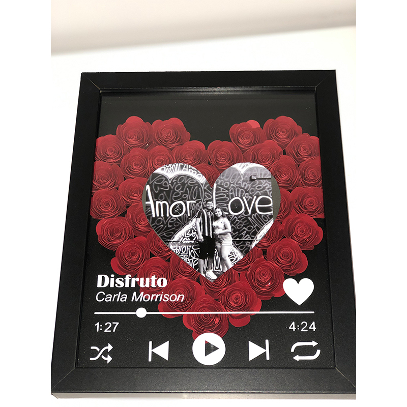 Personalized Roses Flower Shadow Box With Couple Photo For Wedding Anniversary Valentine's Day