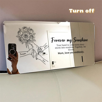 Custom Mom Holding Hands Mirror Light with Choice of Bouquet - Personalized Mother‘s Day Gifts for Mom
