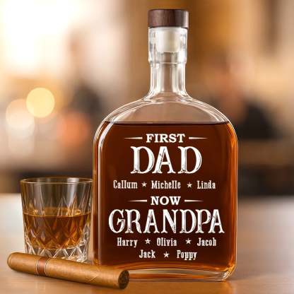 First Dad Now The Favorite - Family Personalized Custom Whiskey Bottle - Father's Day, Gift For Dad, Grandpa