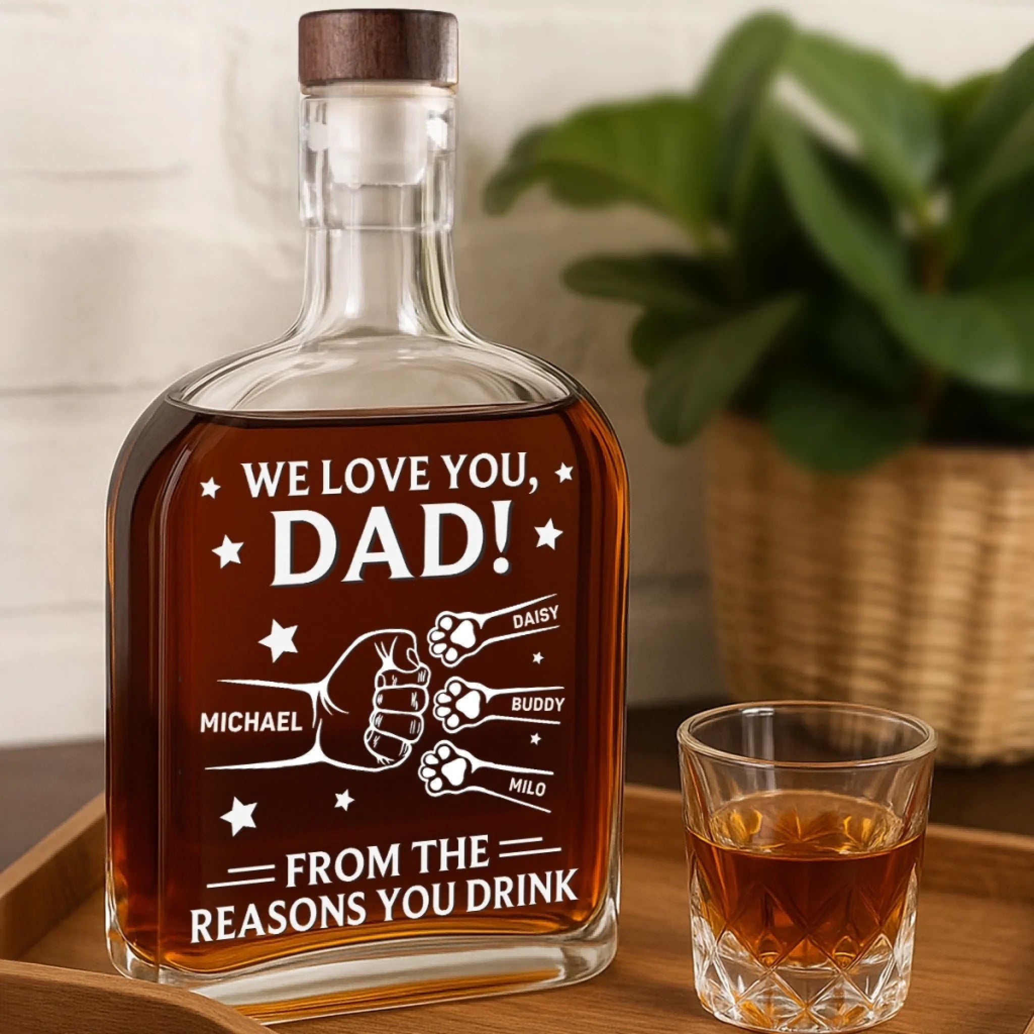 Paws Down, You’re The Best - Dog & Cat Personalized Custom Whiskey Bottle - Father's Day, Gift For Dad, Pet Owners, Pet Lovers