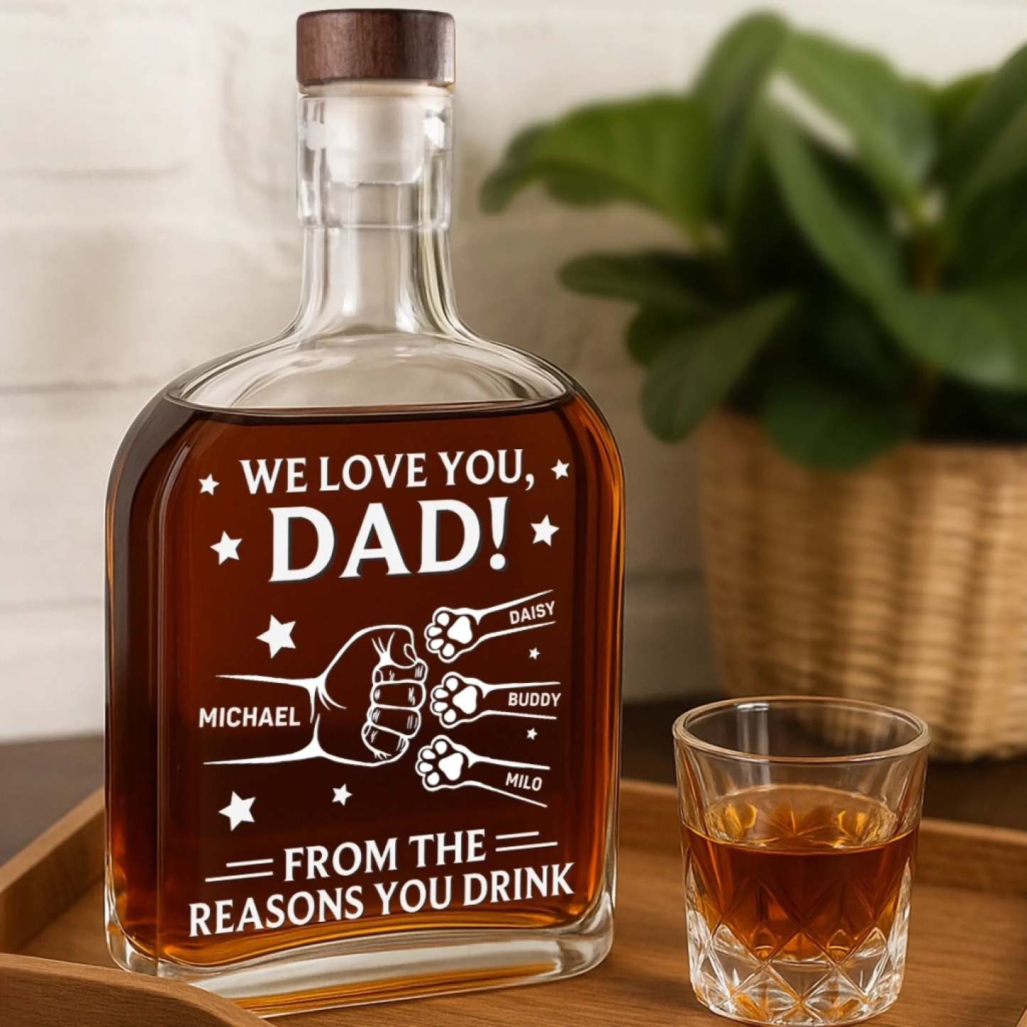 Paws Down, You’re The Best - Dog & Cat Personalized Custom Whiskey Bottle - Father's Day, Gift For Dad, Pet Owners, Pet Lovers